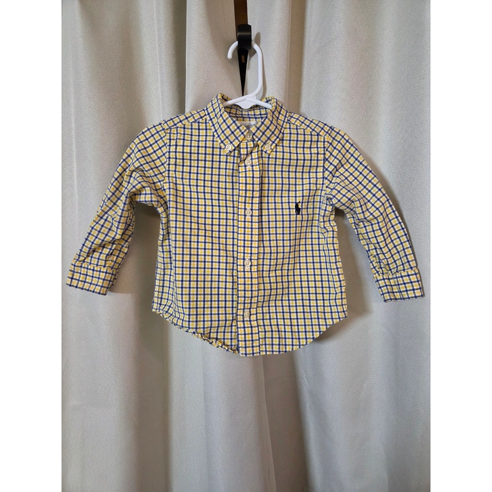 Ralph Lauren Toddler Boys Gingham Button Down Shirt Yellow Blue 18M